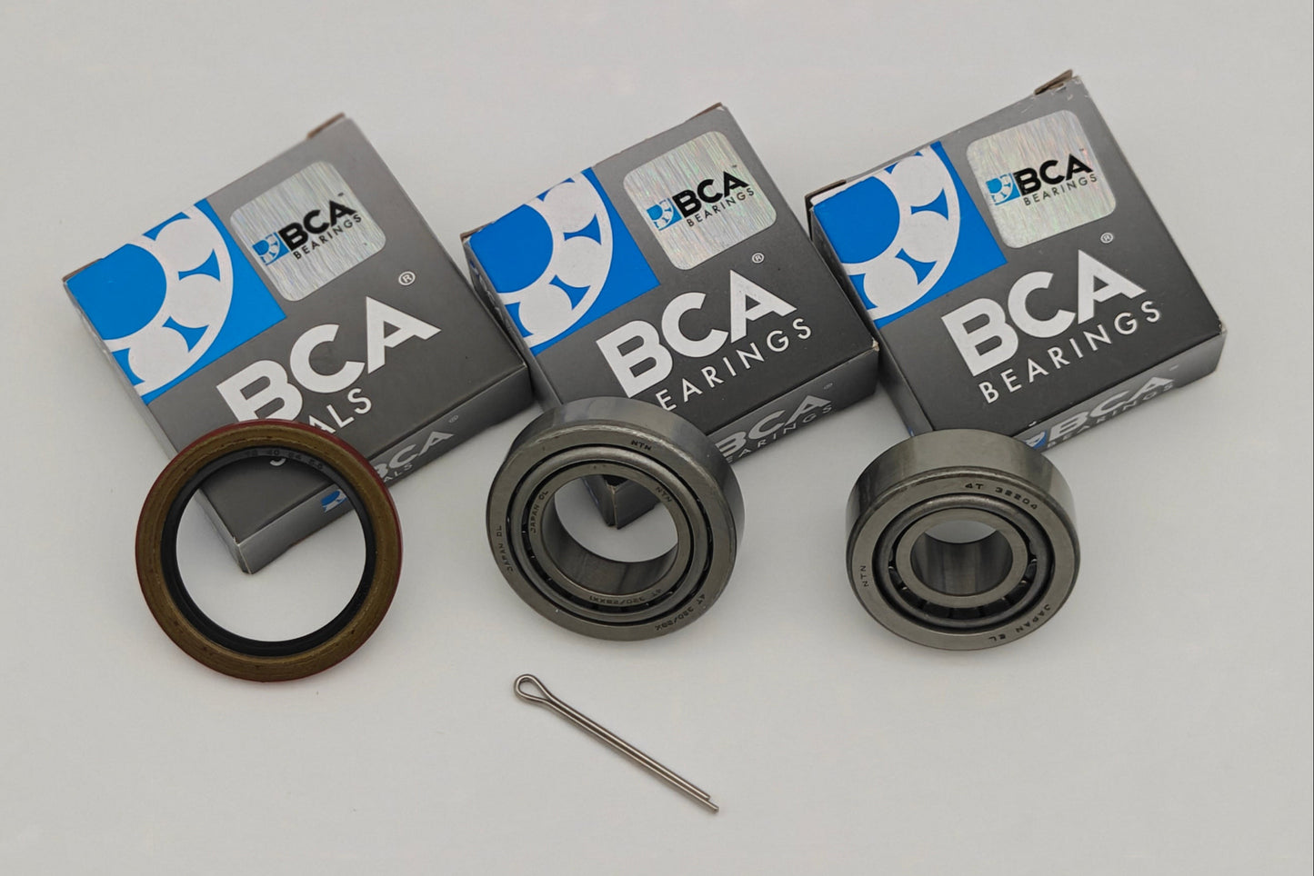BCA bearings with packaging on a light gray background