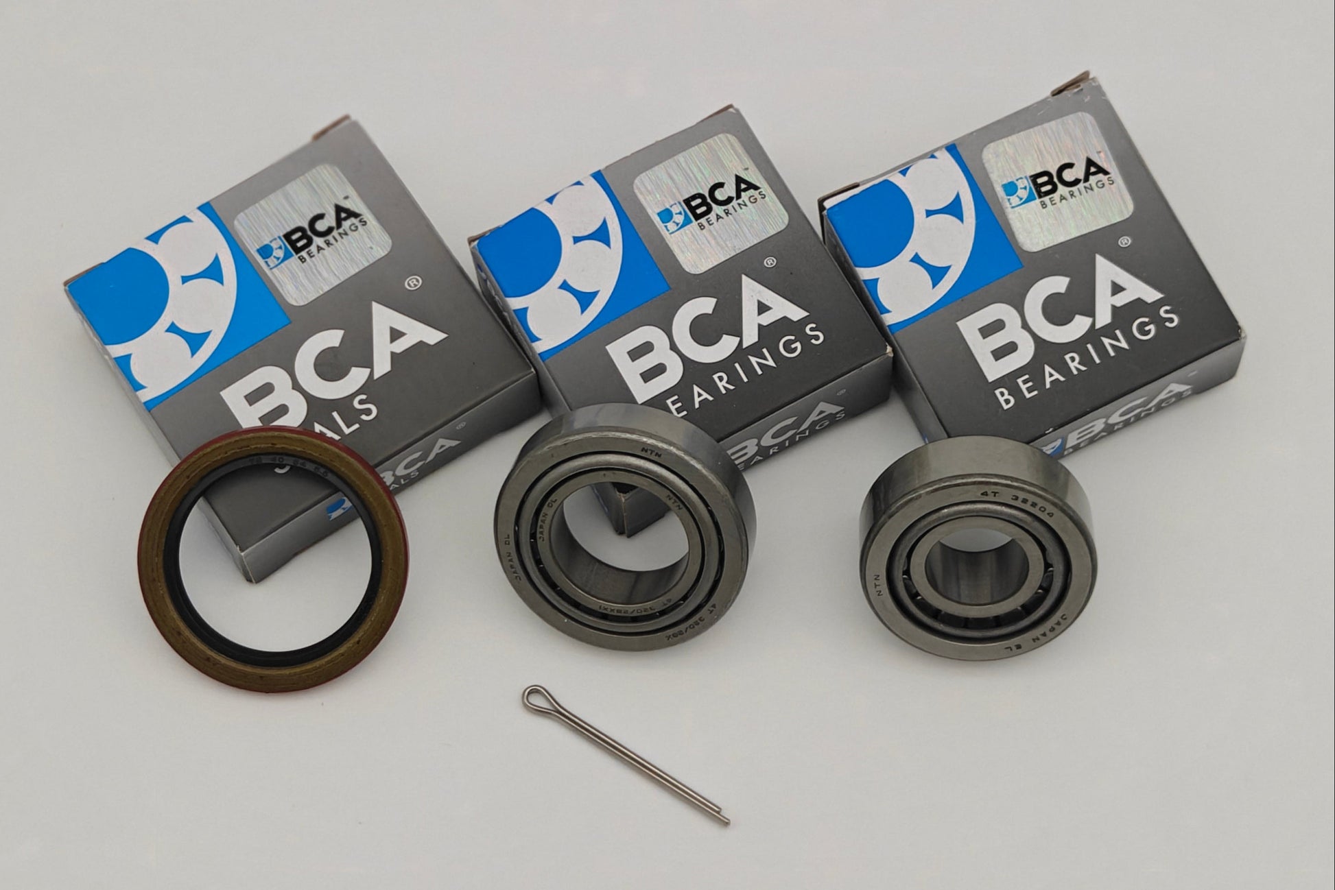 BCA bearings with packaging on a light gray background